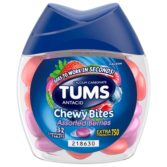 Tums Chewy Bites Heartburn Relief Chewable Antacid Tablets, Berry, 32 Ct