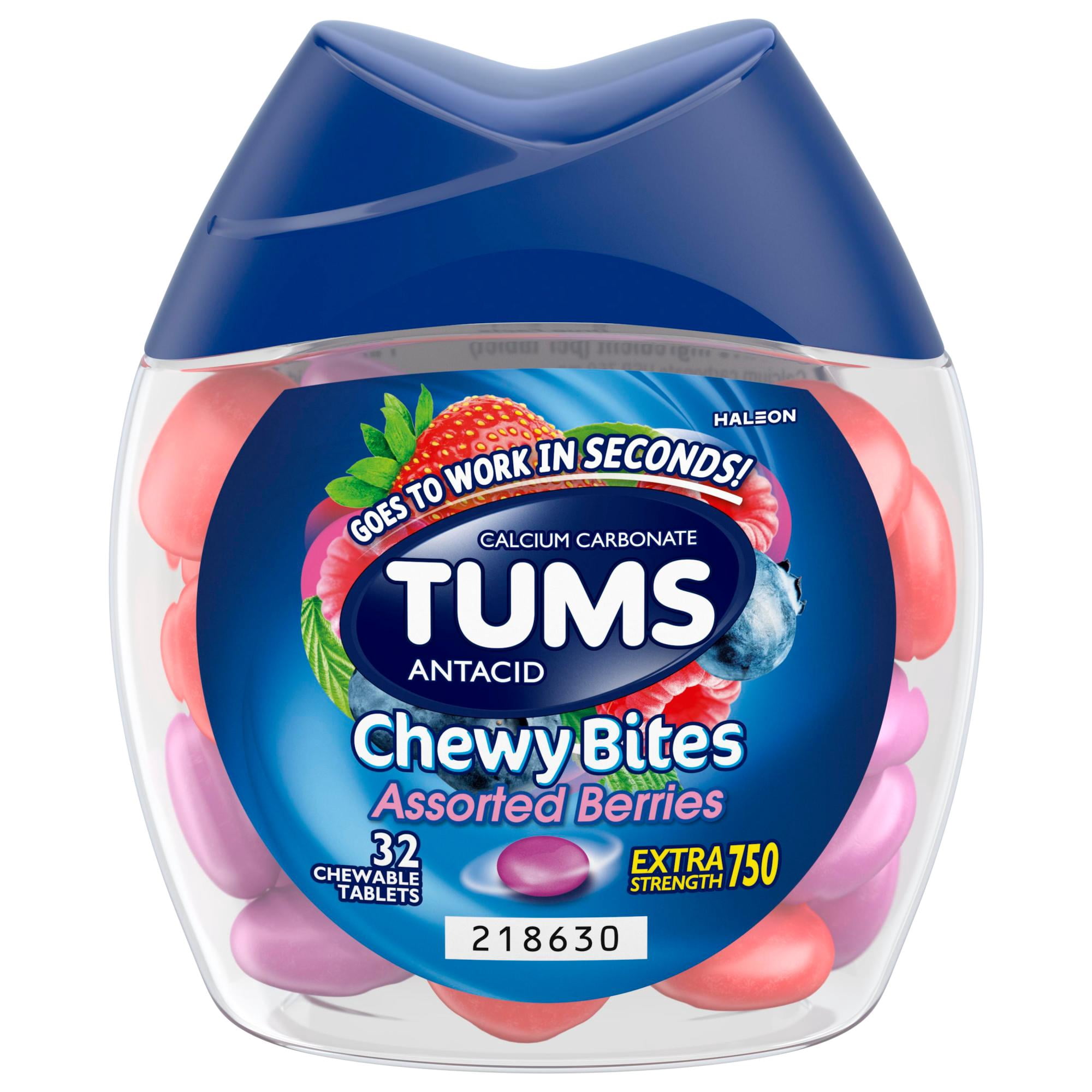 Tums Chewy Bites Heartburn Relief Chewable Antacid Tablets, Berry, 32 Ct