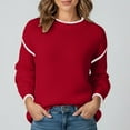 thumbnail image 2 of Fiaer Crew Neck Sweater for Women Trendy Baggy Knitted Pullover Long Sleeve Casual Thermal Warm Comfort Color Blocking Tops Red L, 2 of 5