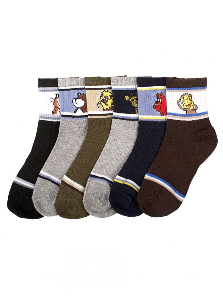 6 Pair Infant Boy Socks Newborn Shoe Size 0-12 Months Warm Cartoon Design