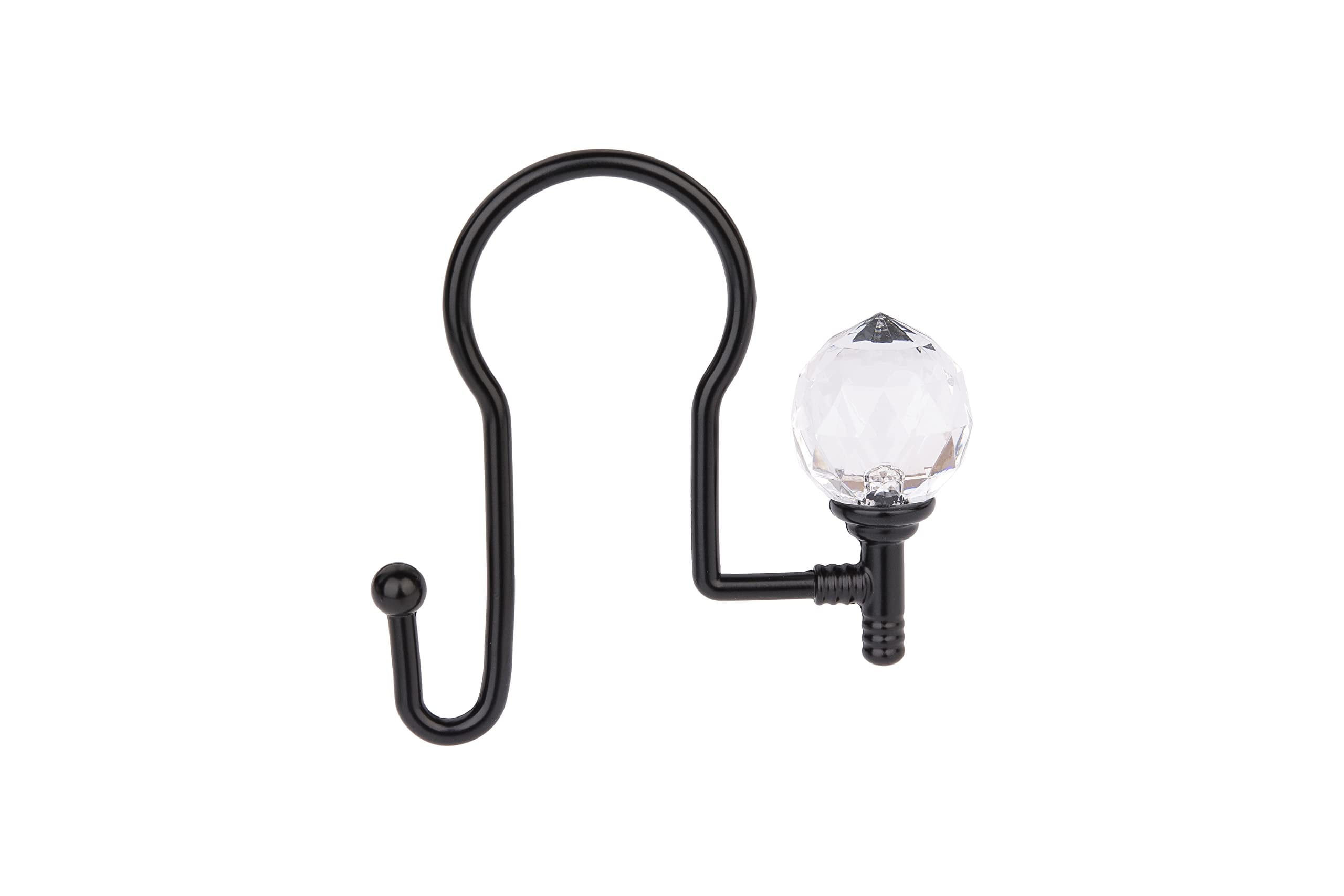 Utopia Alley  Rustproof Zinc Double Shower Curtain Hooks for Bathroom, Crystal Design, Set of 12 Black