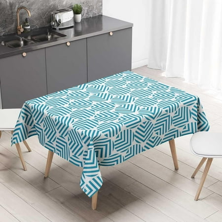 

Texture Geometry Checkered Curve Oilcloth Tablecloth Patio Table Cover Rectangle for Parties 60 X 84 Inch