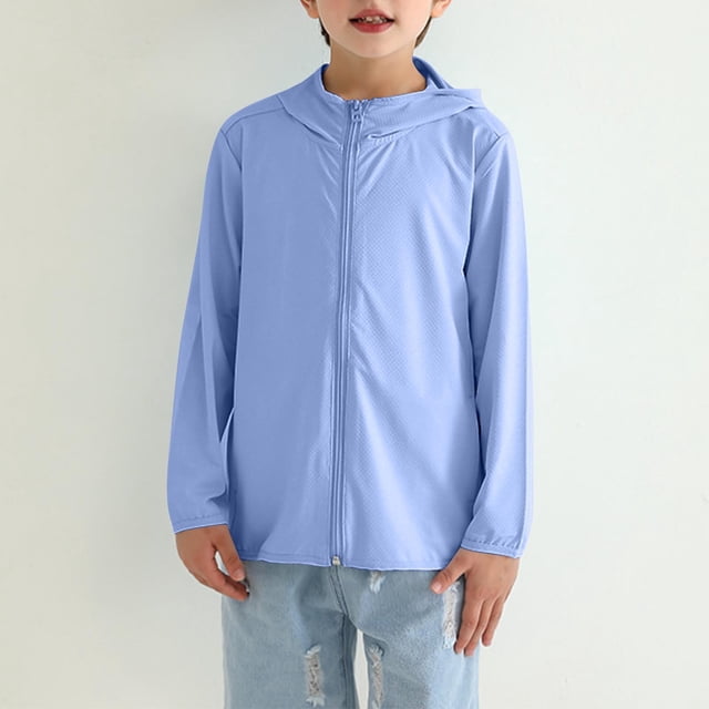 uublik Veste de Randonnée pour Garçons Veste de Protection Solaire Athlétique Chandail à Capuchon à Fermeture Éclair Chemise Rafraîchissante Course Extérieur Bleu, Taille 3-12 Ans