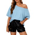 thumbnail image 6 of Womens Off The Shoulder Tops Oversized T-Shirts Short Sleeve Tees Summer 2026 Casual Spring Fashion Clothes Sky Blue L, 6 of 6