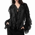 thumbnail image 2 of Women Dressy Casual Blouse Business Long Sleeve V Neck - Tops Office Work Outfit Black S, 2 of 8