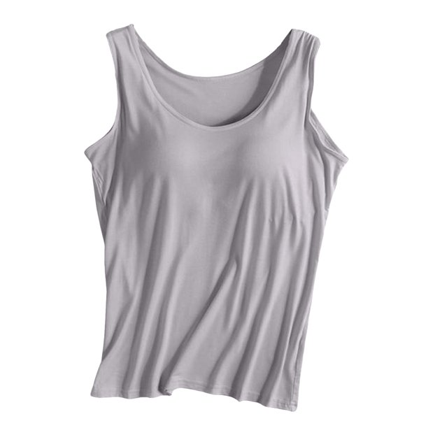 Camiseta deportiva sin mangas de color liso para yoga para mujer: almohadilla en el pecho, sin aros, tirantes anchos, camiseta sin mangas informal, cuello redondo, ropa de verano