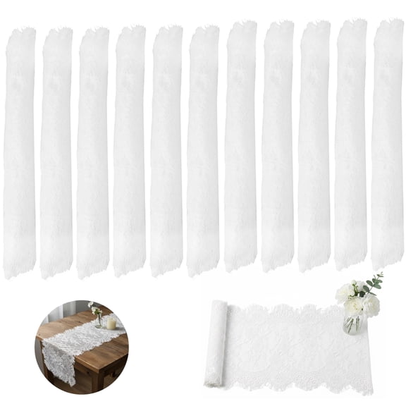 12 White Lace Table Runners, 118.1 X 13.8 In Embroidered Rustic Bohemian Decorations, Vintage Floral Tassel Tablecloths For Weddings, Showers, Parties