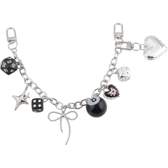 Bag Charm Chain for Handbags, 8 Ball & Dice Pendant Purse Chain Extender, Silver Metal Bag Accessory for Women