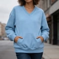 thumbnail image 4 of DISKEBUISS Women's V Neck Sweatshirt Long Sleeve Oversized Top with Kangaroo Pocket for Fall Winter Casual Pullover, 4 of 7
