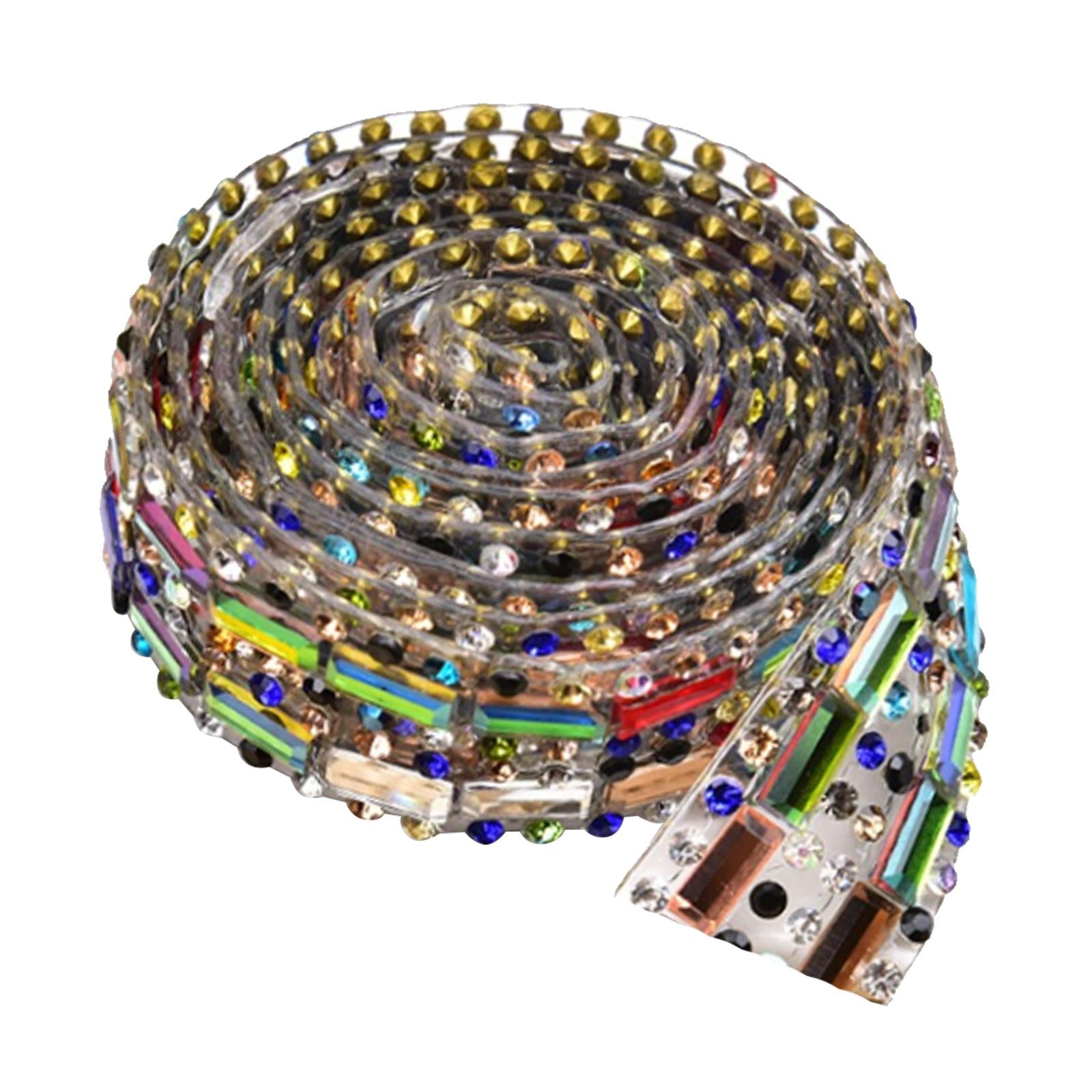 2Rows Crystal Glass Diamond Ribbons Decorating Lace Embroidered Ribbons for Sewing Craft