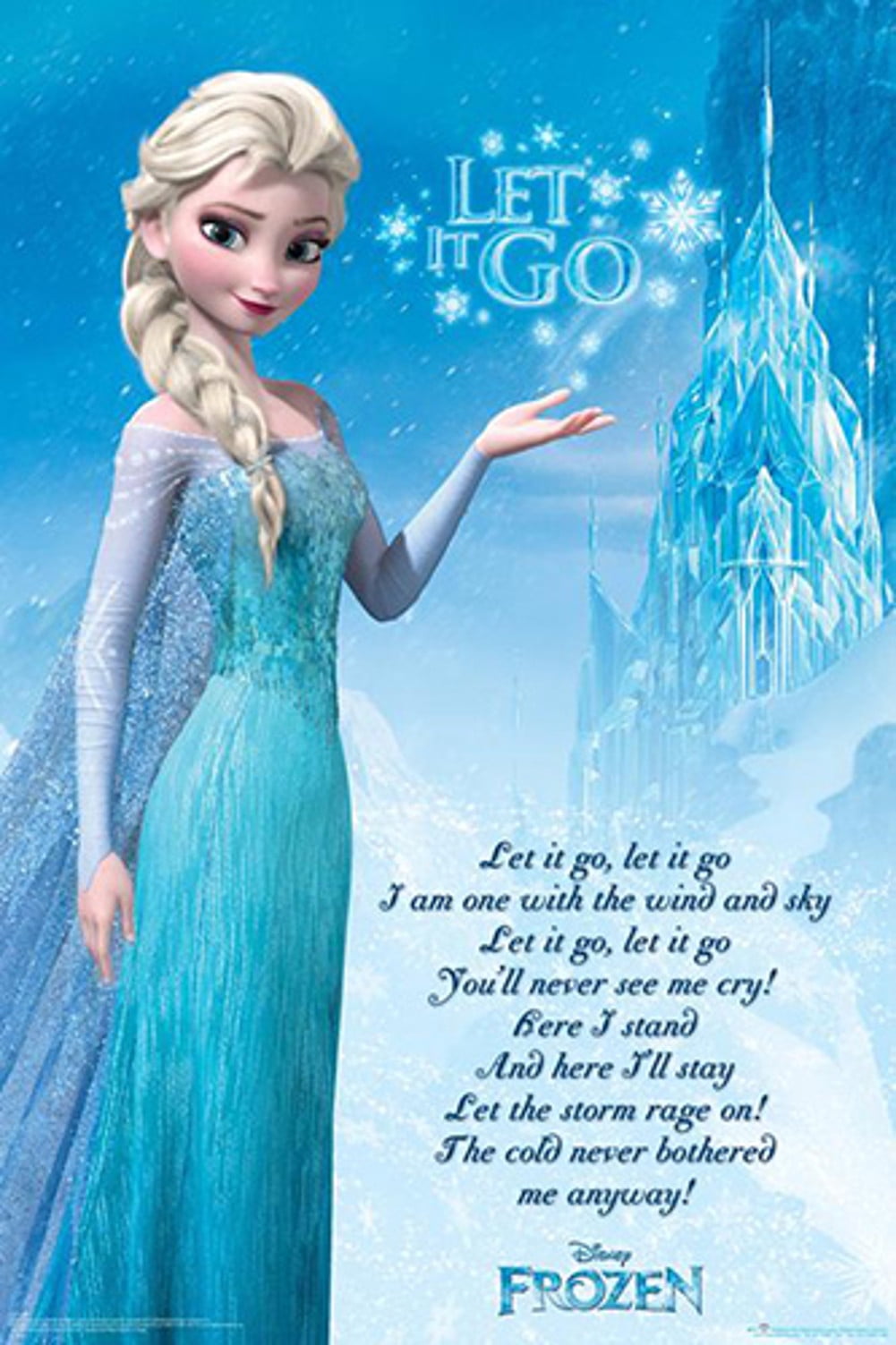 Lyrics Let It Go Poster Frozen Movie Elsa Song Winter Blue Snow Child Adult  