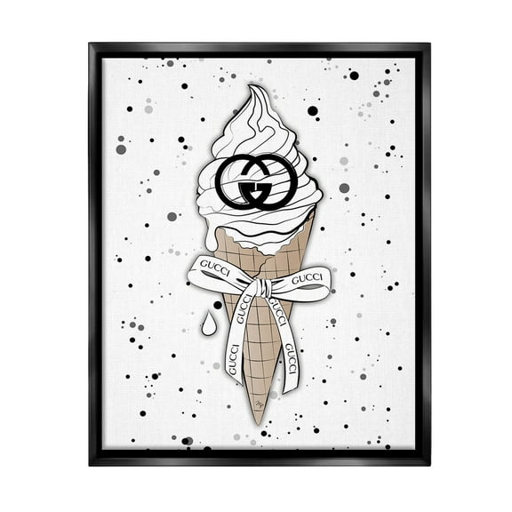 Stupell Industries Glam Ice Cream Pattern Beauty & Fashion Painting Black Floater Framed Canvas Art Print Wall Art, 17 x 21