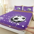 thumbnail image 3 of Feelyou Modern Soccer Sports Queen Sheet Sets for Kids, West Football Flat Sheet, Purple Yellow Cartoon Theme Queen Fitted Sheet, Breathable Home Decor, 4 Pieces, 3 of 7