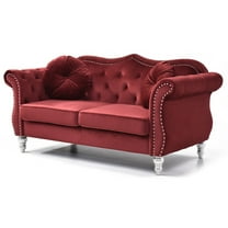 Passion Furniture Hollywood 68 in. Burgundy Velvet Chesterfield Loveseat with 2-Throw Pillow