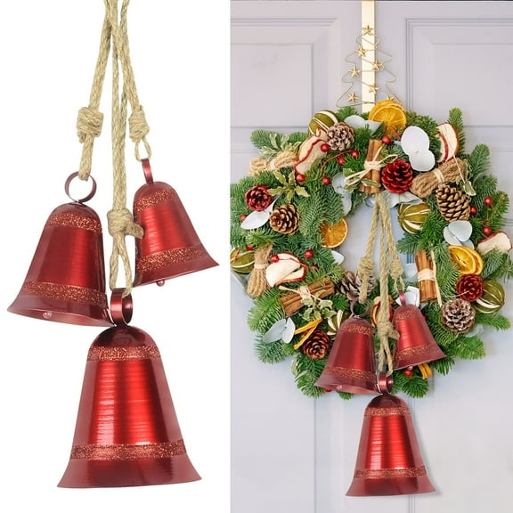 Snowflake Christmas Bell Set of 3, Yellow Horse Rope, Red Snowflake Decorative Bell, Christmas Decorations, Christmas Tree Wreath Decorations, Christmas Gifts, Home Door Curtain Decorations