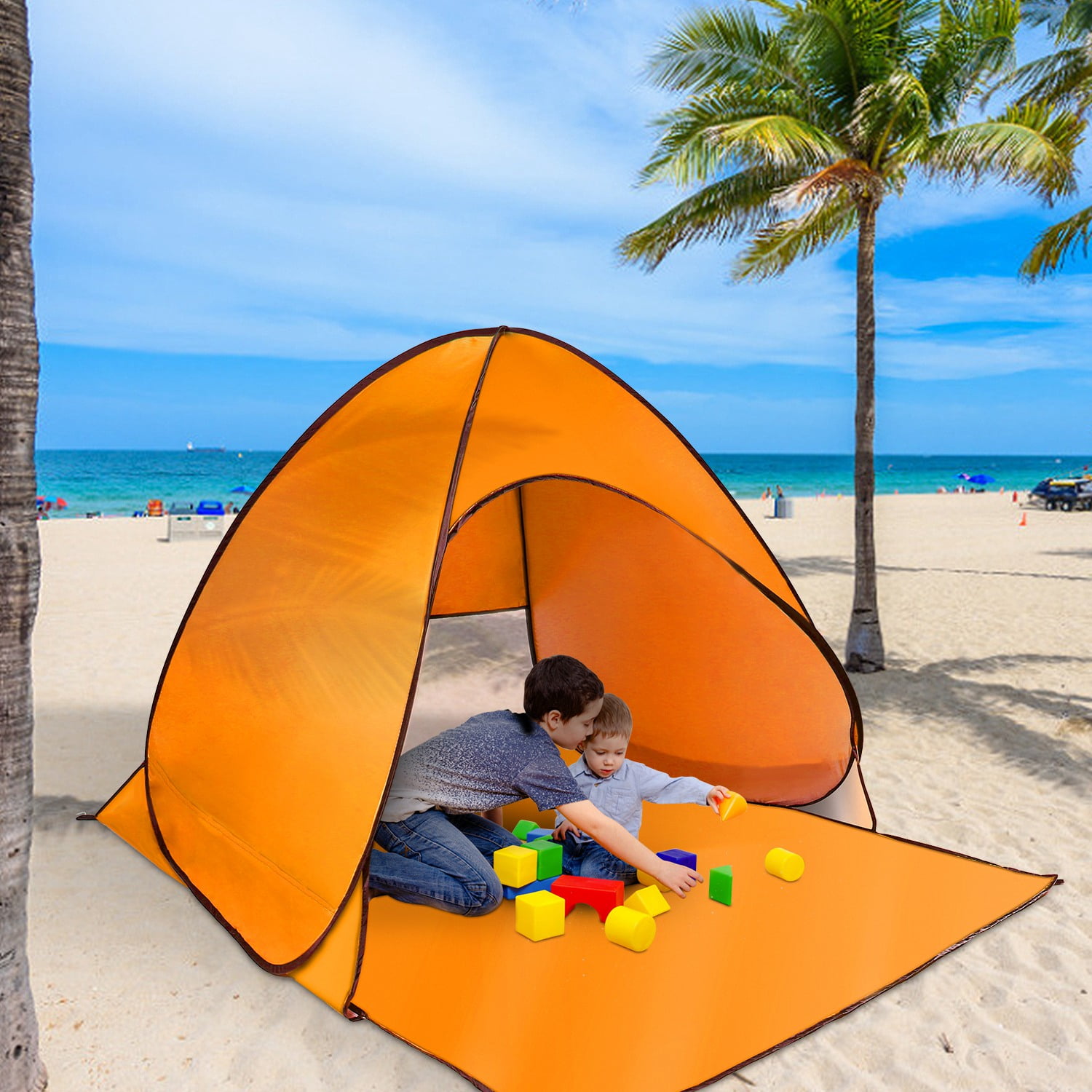 2-3 Person Pop up Beach Tent, iMountek Sun Shelter, Portable Waterproof Fishing Camping Tent with Carry Bag, Orange