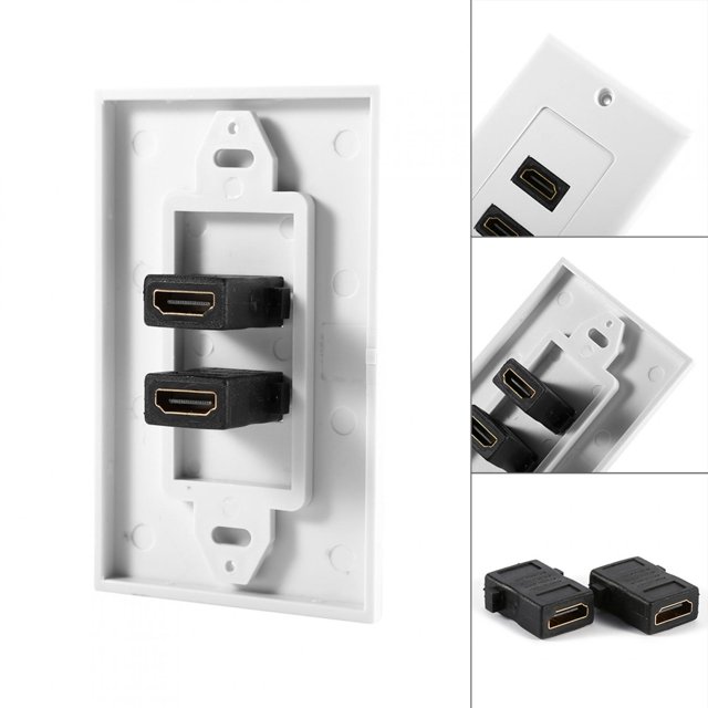 Ciglow Placa de Pared HDMI, HDMI de 2 Puertos enchapados con Placa Frontal de Ethernet Placa Frontal para TV de DVD de Cine en casa. Khall XD00044