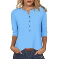 thumbnail image 3 of TAGOLD Womens Sweater Tops,Casual Plus Size Fall Tops Blouse for Womens,Women's Casual Button V Neck Three Quarter Sleeve 3/4 Sleeve T-shirt Loose Blue XL, 3 of 5