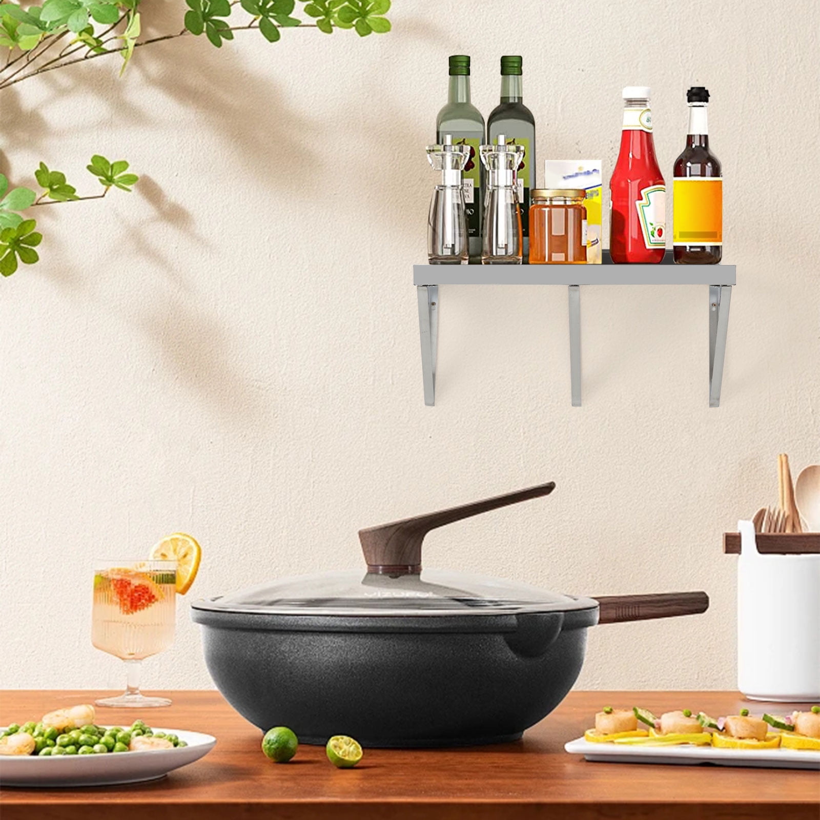 LIZHOUMIL NSF Stainless Steel Wall Shelf Commercial w/ Backsplash+Brackets for Kitchen/Garage