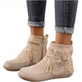 thumbnail image 3 of KAQ Women Vintage Casual Tassel Fringe Suede Wide Round Toe Ankle Booties With Side Zipper Fashion Bohemian Slip On Flats Anti Skid Winter Mid Calf Short Dress Boots For Lady Girl, 3 of 13