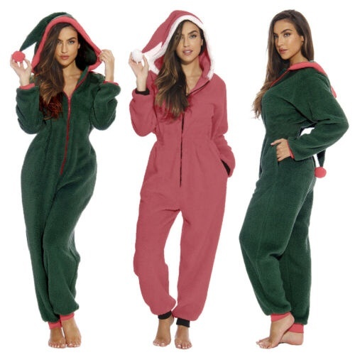 Women Christmas Pajamas Santa Sleepwear Xmas Hooded Nightwear Pyjamas