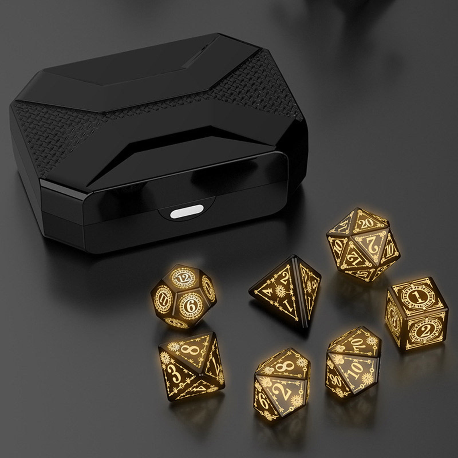 LED DND Dice Set, Rechargeable DND Dice Set, Light Up Dice with Charging Box, 7PCS Glowing LED Dice Electronic Dices, Polyhedral Dice Set for RPG Role Playing Table Game