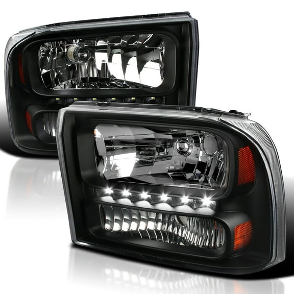Spec-D Tuning 1Pc Black Clear LED Headlights Compatible with Ford F250 F350 F450 Super Duty 1999-2004, 2000-2004 Excursion, L R Pair Head Light Lamp Assembly