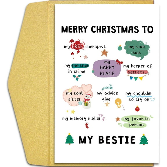 Merry Christmas Card for Best Friend – “My Favorite Person” Design – Cheerful Holiday Wishes – Includes Envelope, Blank Inside for Personal Messages