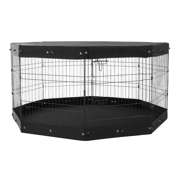 Foldable 8-Panel Dog Playpen, 30"H x 24"W Metal Pet Exercise Fence for Indoor & Outdoor Use, Includes Door, Bottom Pad, Top Cover