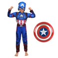 thumbnail image 2 of Disfraz de Capitán América con músculos, superhéroe, Capitán América, disfraz de Cosplay con músculos, escudo, disfraz de fiesta de carnaval de Halloween para niño, 2 of 5