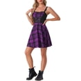 thumbnail image 4 of Vestido de mujer INSPIRE CHIC de cuadros con escote corazón, sin mangas, con cordones, mini, ajustado y acampanado, color púrpura oscuro, 4 of 6