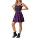 thumbnail image 4 of Vestido de mujer INSPIRE CHIC de cuadros con escote corazón, sin mangas, con cordones, mini, ajustado y acampanado, color púrpura oscuro, 4 of 6
