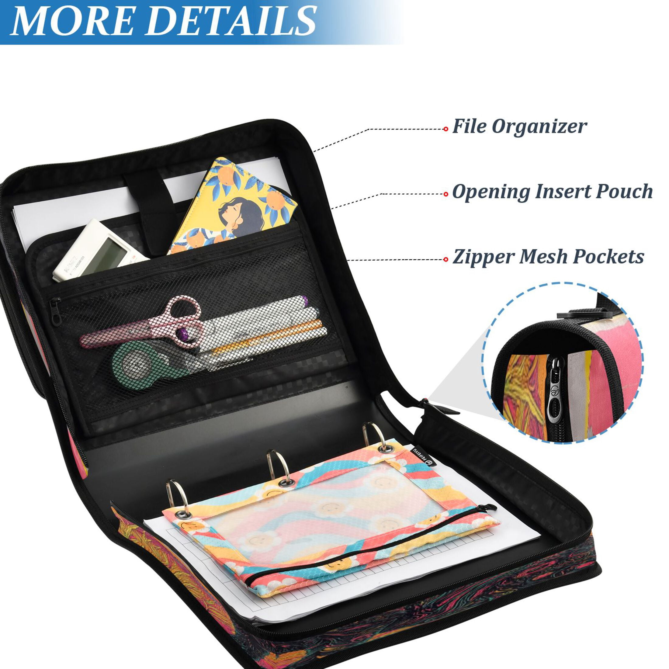 YAZAOO Zipper Binder trapper keeper Documents Organized Design Enchanted Sunlit Cat Printed