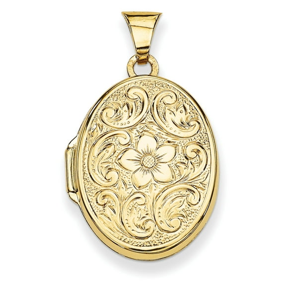 14K Yellow Gold Scrolled Floral Locket (30x21mm) Pendant / Charm