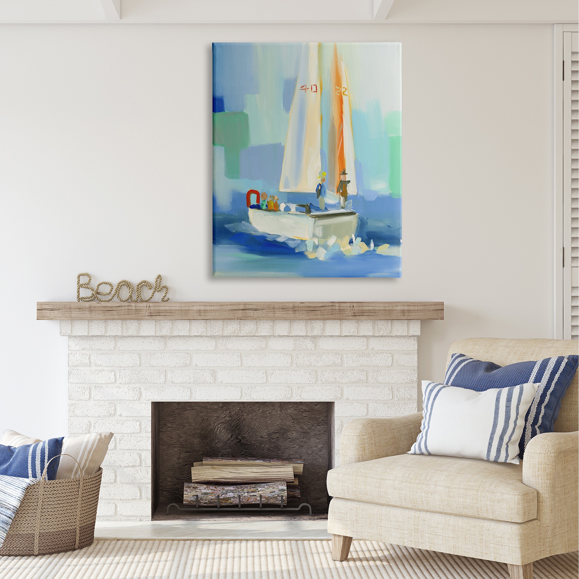 Stupell Industries Abstract Sailboat Waves Transportation Painting Gallery Wrapped Canvas Art Print Wall Art, 36 x 48