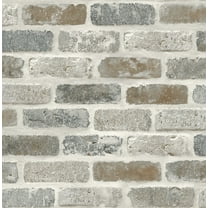 NextWall  Washed Brick Peel and Stick Removable Wallpaper Soft Gray & Rust