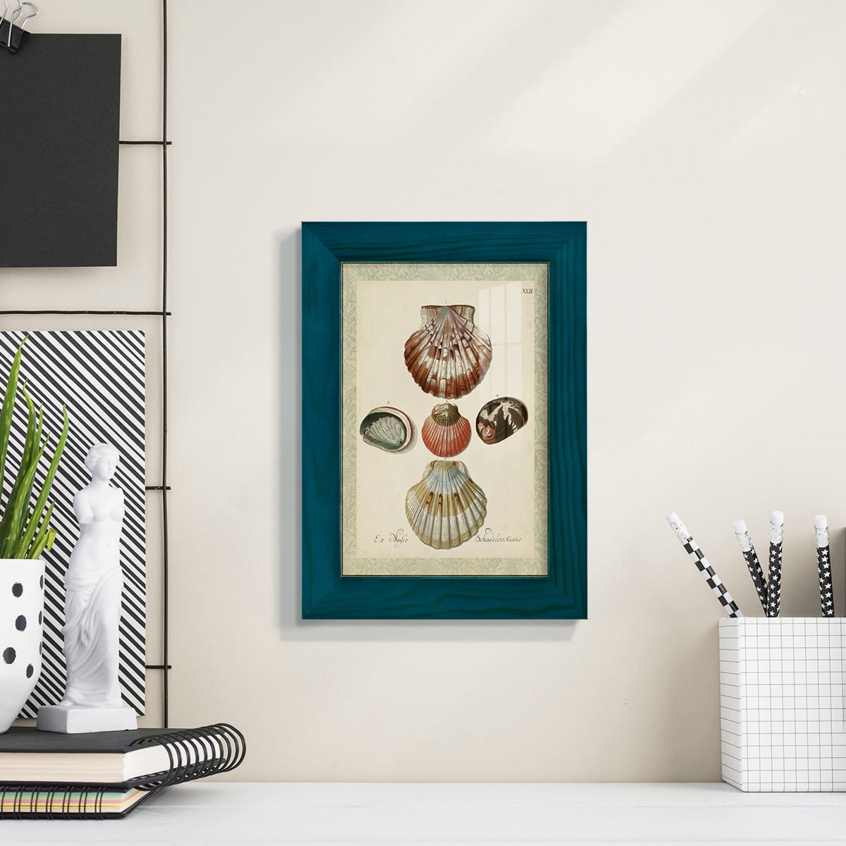 Bookplate Shells III - Framed Print w/glass - Ocean Blue