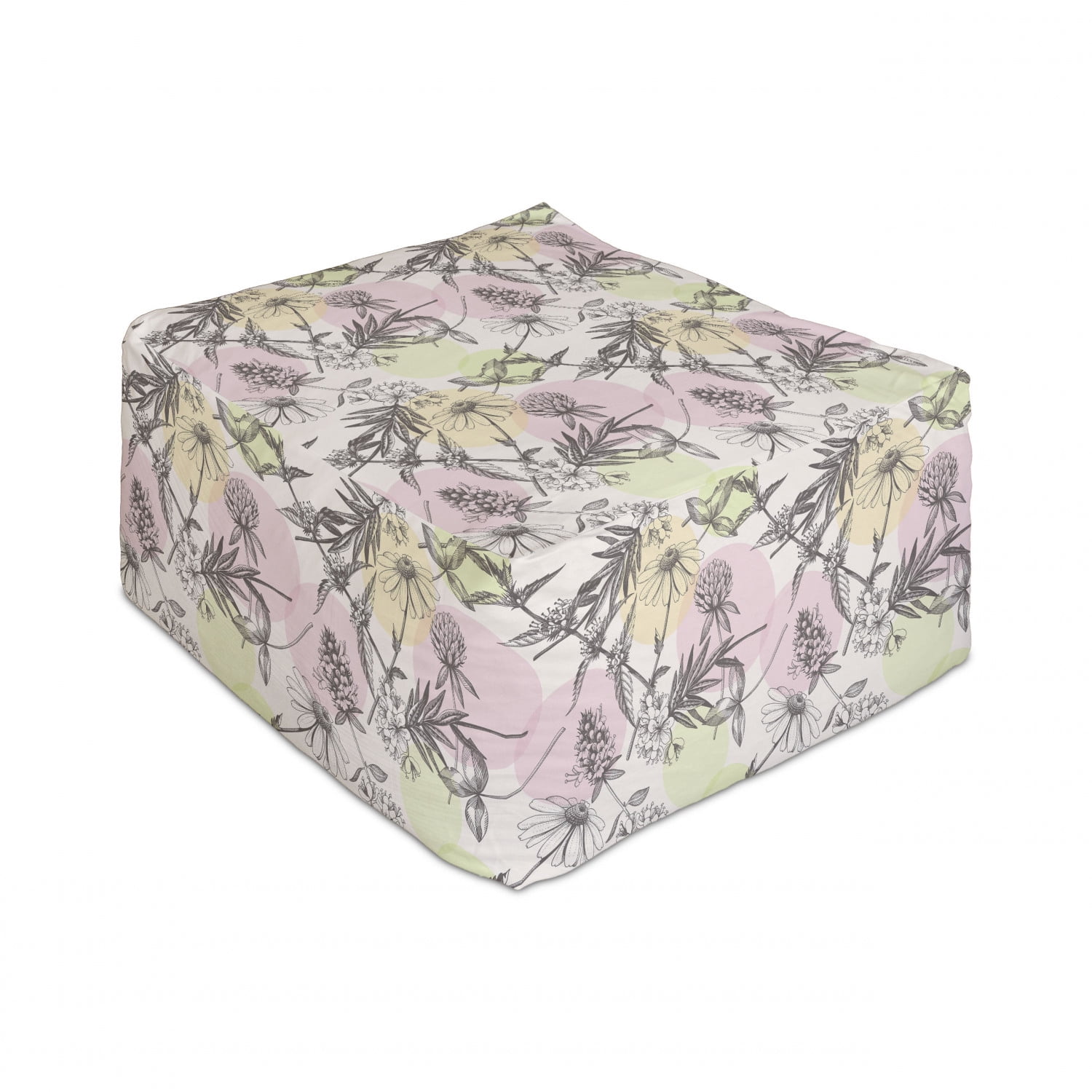 Ambesonne Floral Rectangle Pouf Pastel Green Rose Repetitive Fresh Apples Flowers Soft Pastel Tones Print 25 Under Desk Foot Stool for Living Room Office Ottoman with Cover