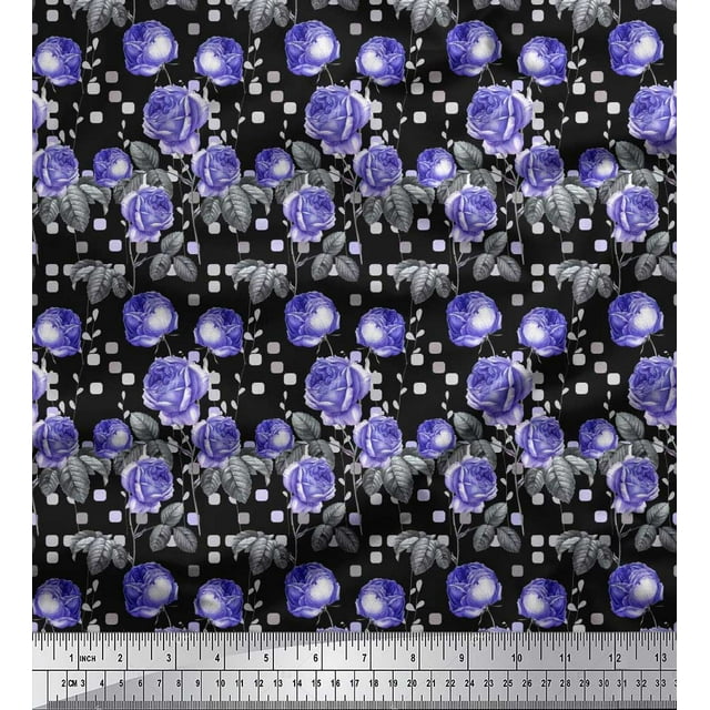 Soimoi Rayon Fabric Square,Leaves & Rose Floral Printed Fabric 1 Yard 42 Inch Wide