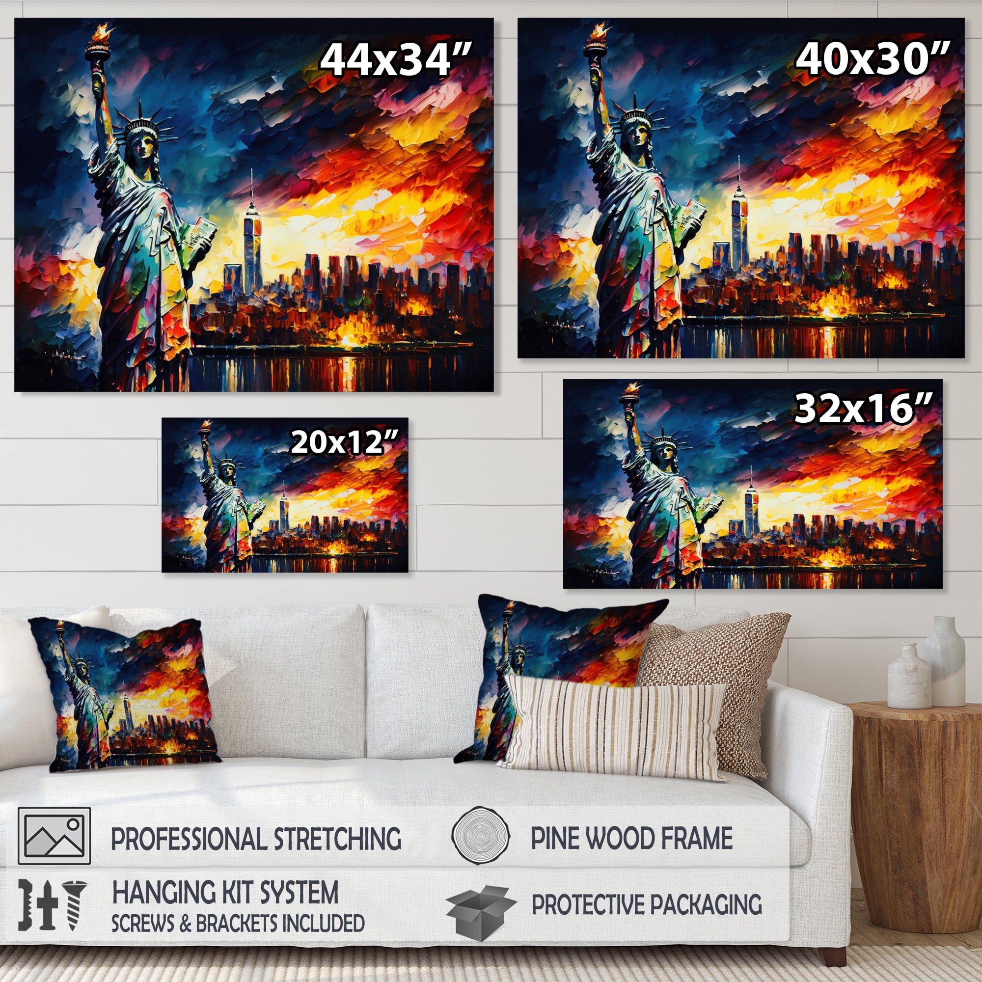 Designart Colorful Liberty Statue I Canvas Wall Art