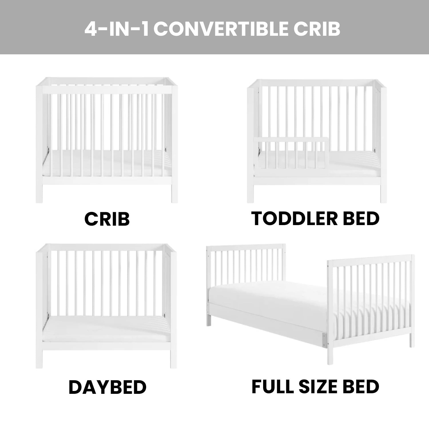 Oxford Baby Essential Island Mini 4-in-1 Convertible Crib with Round Spindles, White