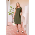 thumbnail image 5 of Women Summer Round Neck Casual Loose Split Wrinkle-Free Midi Dress with Pockets Green XXL, 5 of 7