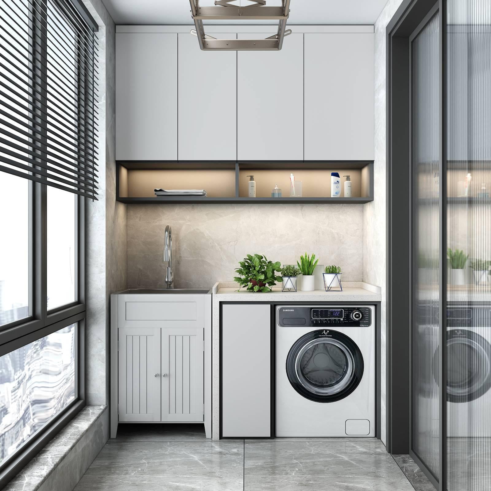 Ktaxon Stainless Steel Utility Sink Laundry Sink with Cabinet and Pull-Out Sprayer Faucet, White Cabinet with Sink for Utility Room, Kitchen, Bathroom