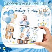 KABOER Baby Milestone Blanket for Baby Boy Girl, Bear Baby Monthly Milestone Blanket Baby Growth Blanket, Newborn Photography Background with Wooden Signs, Frames, Bandana