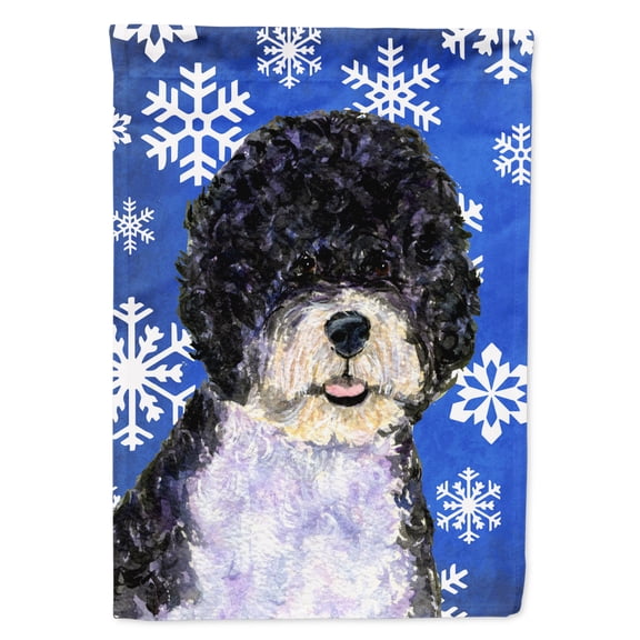 Carolines Treasures SS4628-FLAG-PARENT Portuguese Water Dog Winter Snowflakes Holiday Flag  multicolor