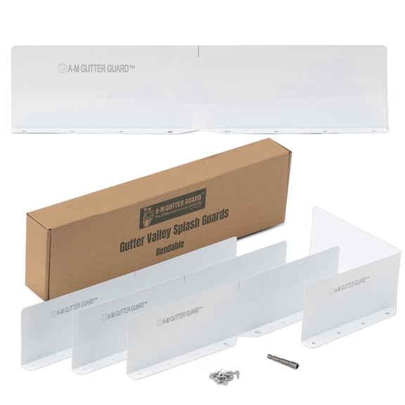 A-M Gutter Guard Gutter Valley Splash Guards – 4 Pack White | Includes Stainless Steel Zip Screws & 1/4" Hex Bit | Bendable Aluminum Design Prevents Overflow | 22-gauge aluminum (.0275"/.7mm)