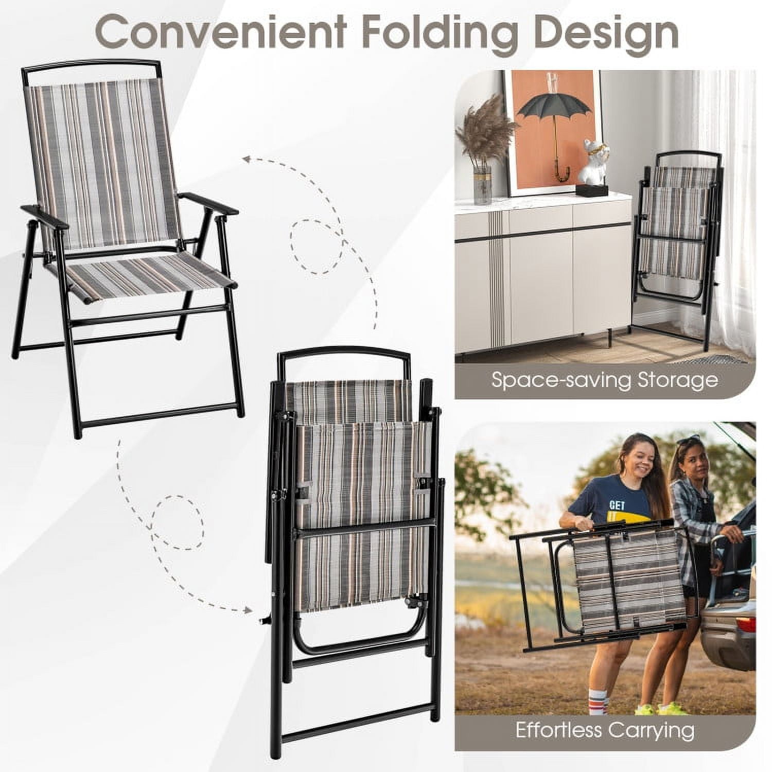 Aimee Lii Set of 2 Patio Folding Sling Chairs Space, Outdoor Patio Furniture, Gray