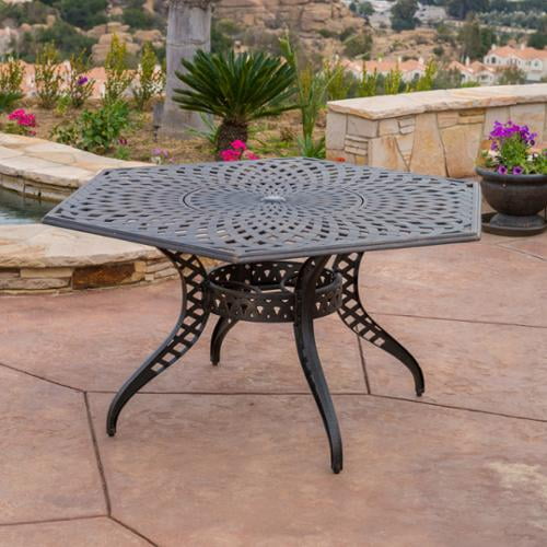 Josef Traditional Outdoor Cast Aluminum Hexagonal Dining Table Antique Matte Black Walmart Com Walmart Com