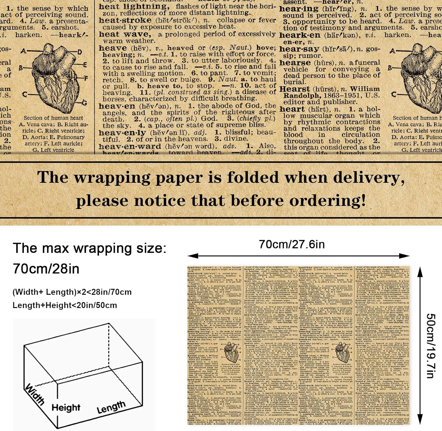 12 sheets of vintage newspaper wrapping paper - not a roll - folded flat art paper for handmade gift wrapping, size 19.7 x 27.6 inches