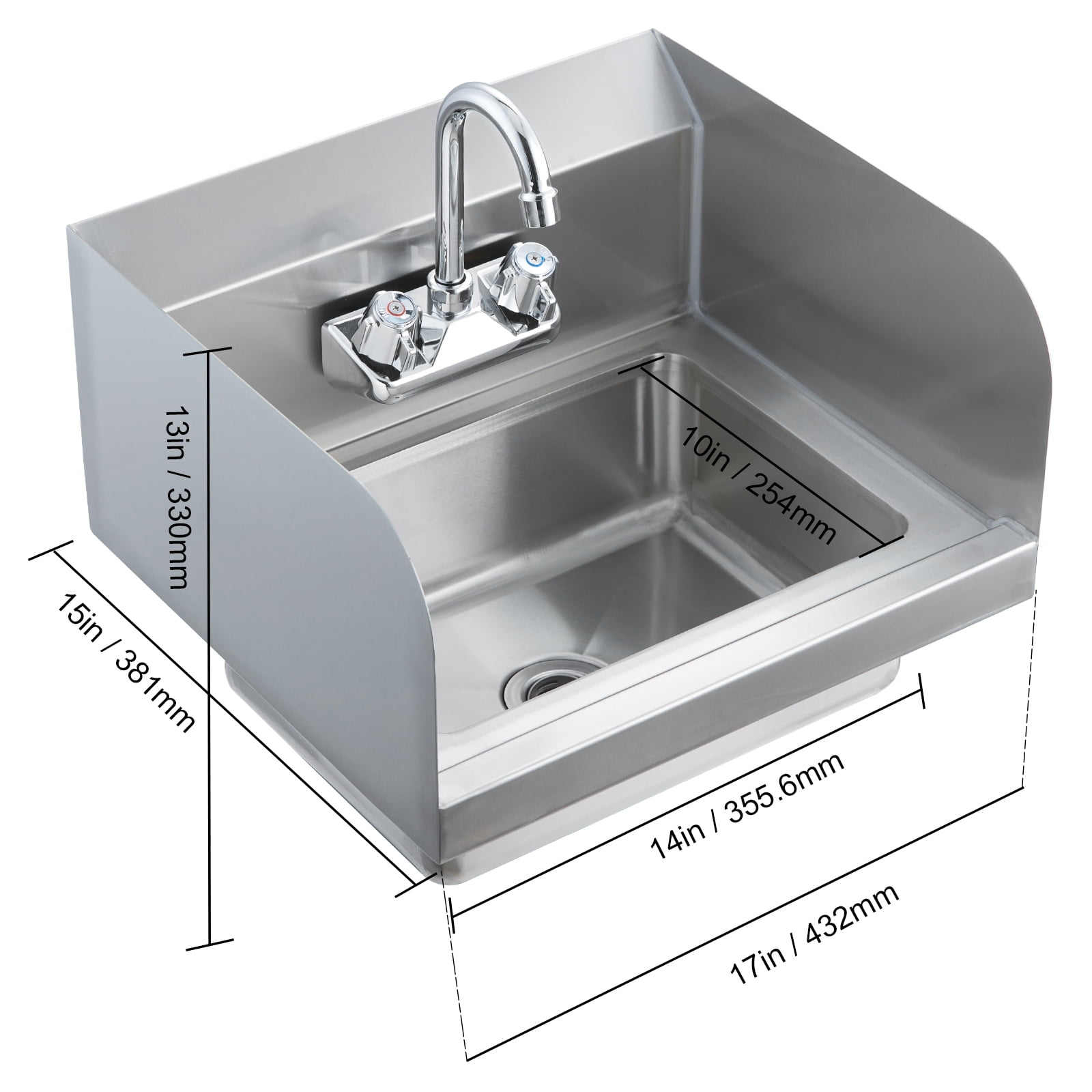 KFFKFF Commercial Hand Wash Sink Wall Mount Basin 17"x12.8" Stainless Steel Sink